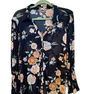 Floral Black and Orange Women's Top
